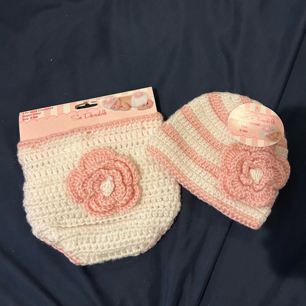 0-3 months baby knit hat and diaper cover photo shoot accessories